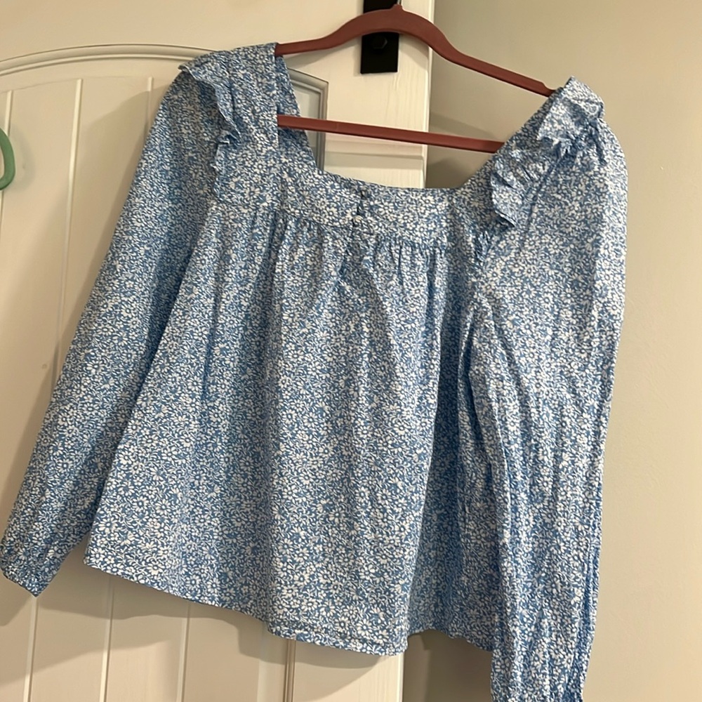 J Crew Factory Square neck floral print ruffle sleeve top